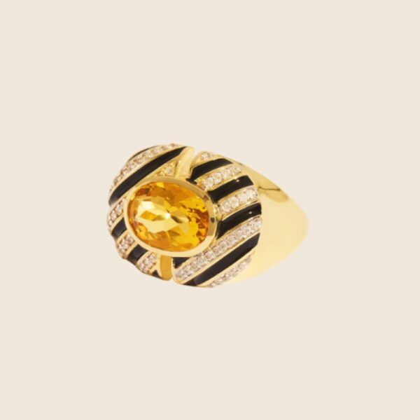 BE MAAD H25 Bague Règne animal Zèbre Quartz Coloré jaune Email Noir
