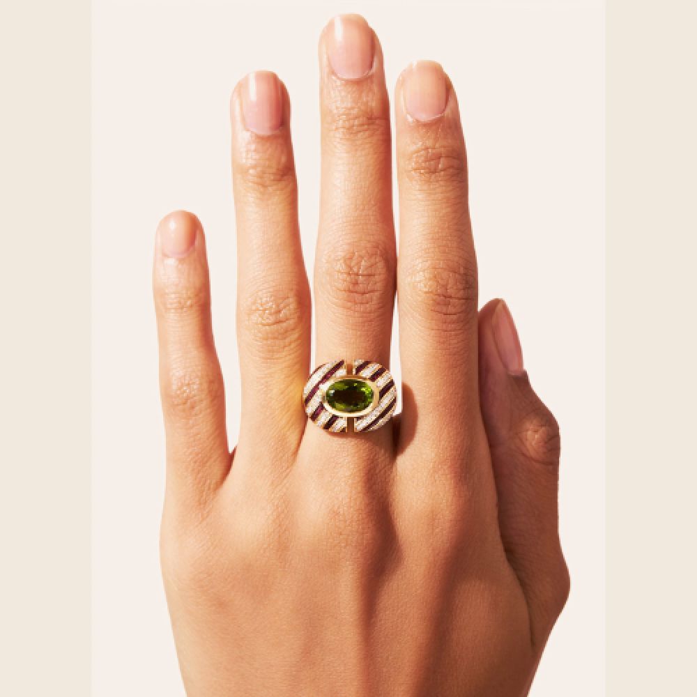 BE MAAD H25 Bague Règne animal Zèbre Quartz Coloré Vert/Email Bordeaux – Image 4