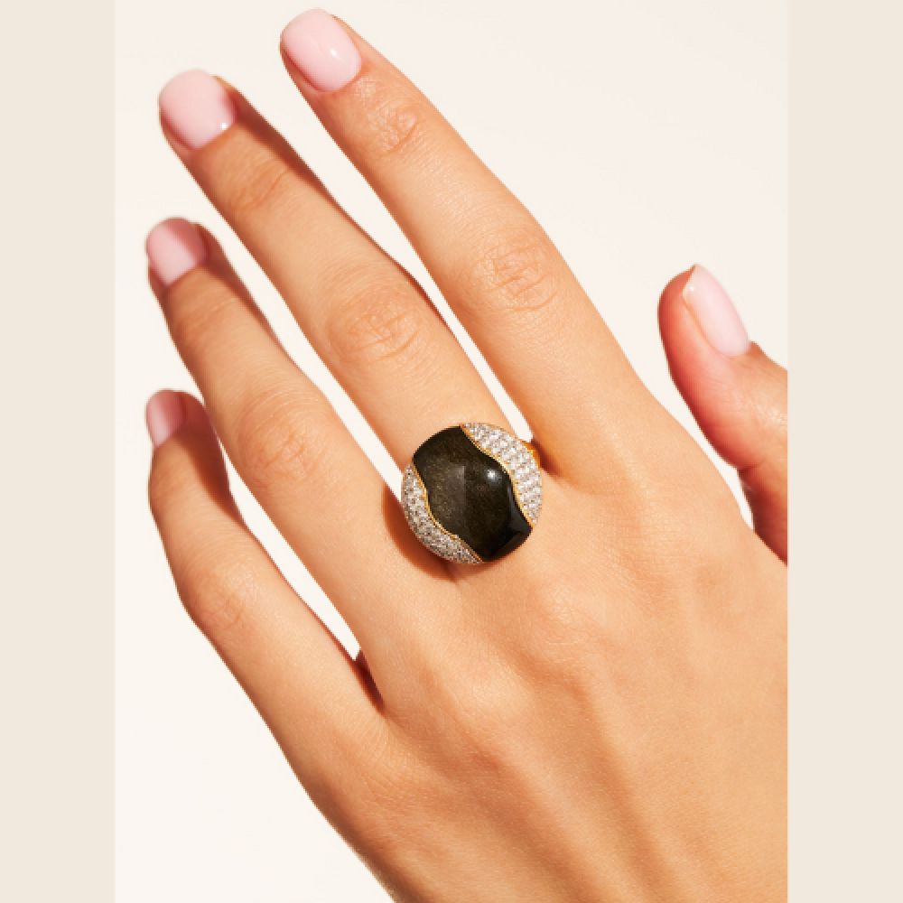 BE MAAD H25 Bague Vertige Obsidienne Dorée – Image 2