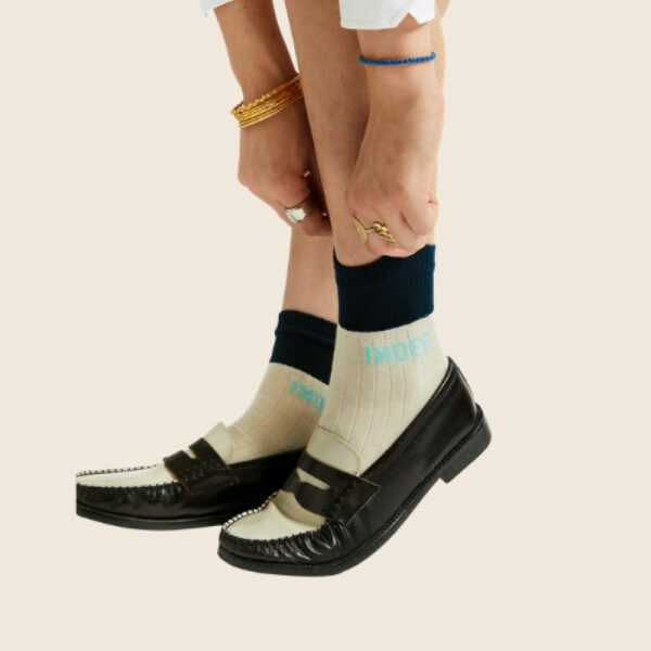 INDEE S26 Chaussettes Bicolores Courte Blanc Cassé