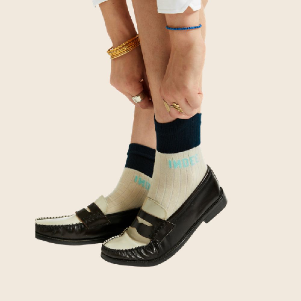 INDEE S26 Chaussettes Bicolores Courte Blanc Cassé