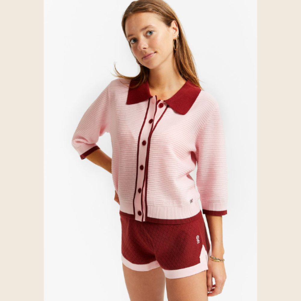 INDEE S26 Gilet Col Polo Manches Courtes Rose – Image 2