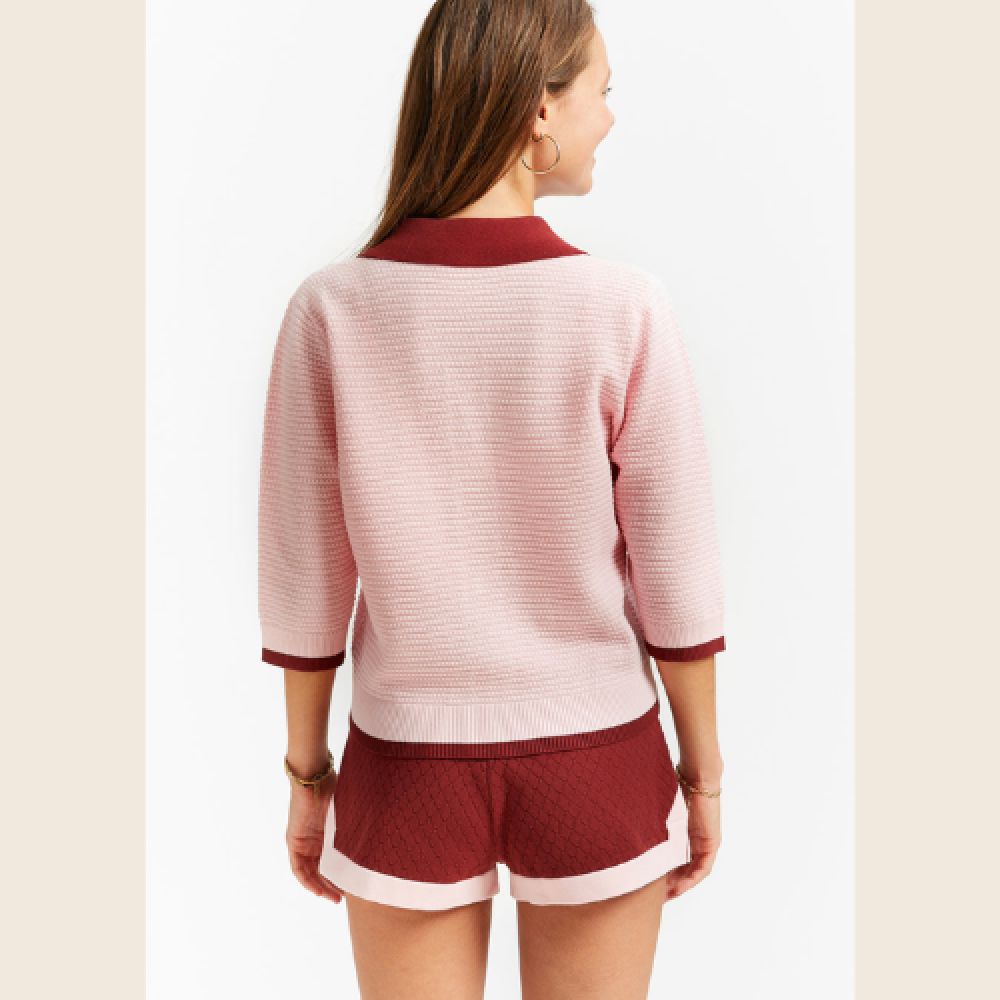 INDEE S26 Gilet Col Polo Manches Courtes Rose – Image 4