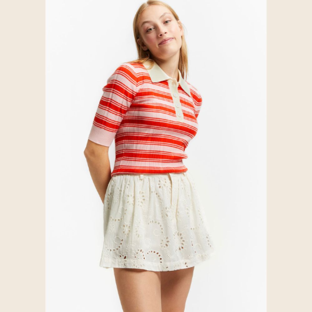 INDEE S26 Pull Rayé Col Polo Rose – Image 2