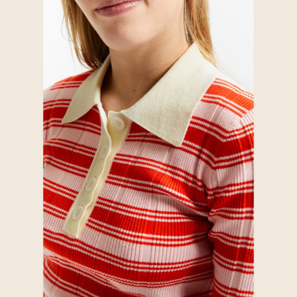 INDEE S26 Pull Rayé Col Polo Rose – Image 3