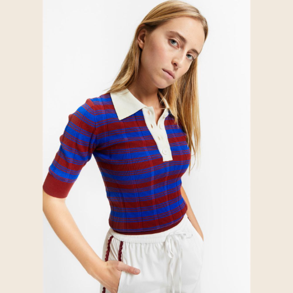 INDEE S26 Pull Rayé Col Polo Rouge Rooibos – Image 2