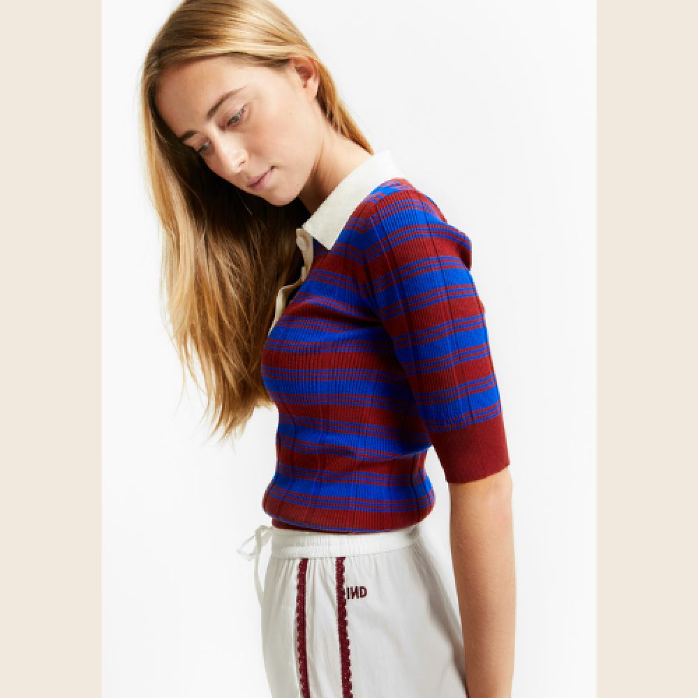 INDEE S26 Pull Rayé Col Polo Rouge Rooibos – Image 4